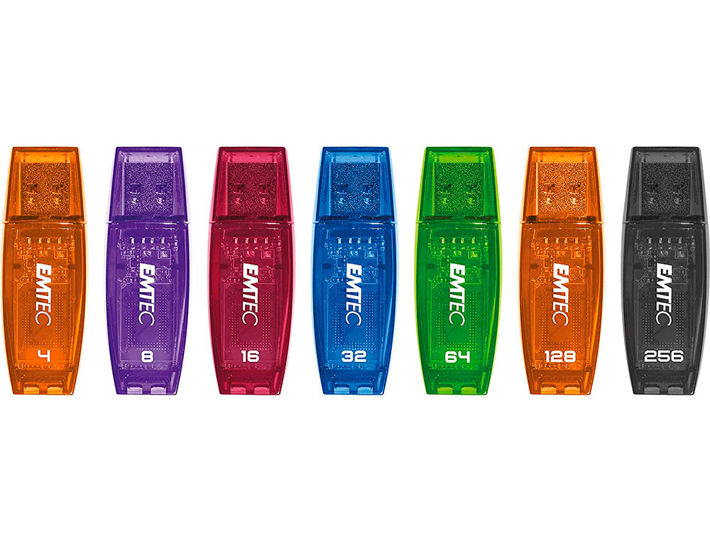 CLE USB EMTEC 2.0 SERIE RUNNERS C410 COLOR MIX 128GB  CAPUCHON COLORIS ORANGE       TRANSPARENT