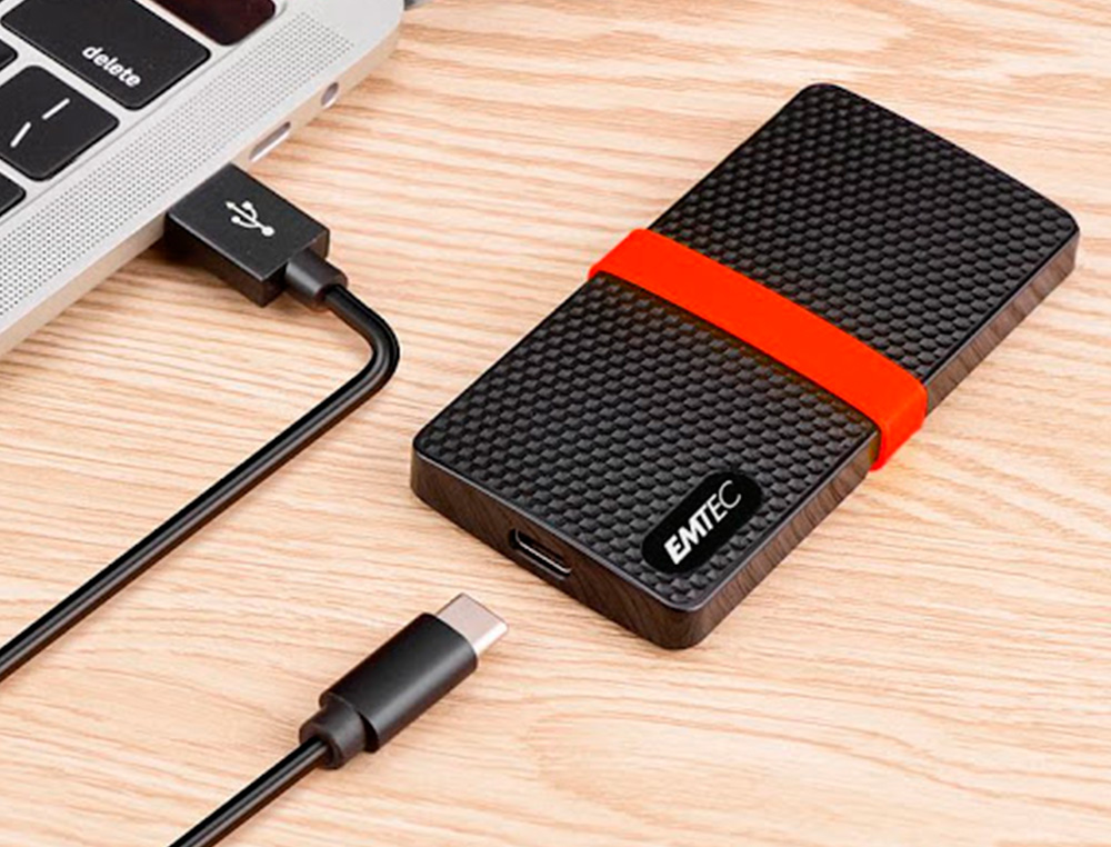 DISQUE DUR SSD PORTABLE EMTEC X200 POWER PLUS USB-C 3.1 GEN1 TRANSFERT HAUTE VITESSE GRANDE CAPACITE DE STOCKAGE 512GB