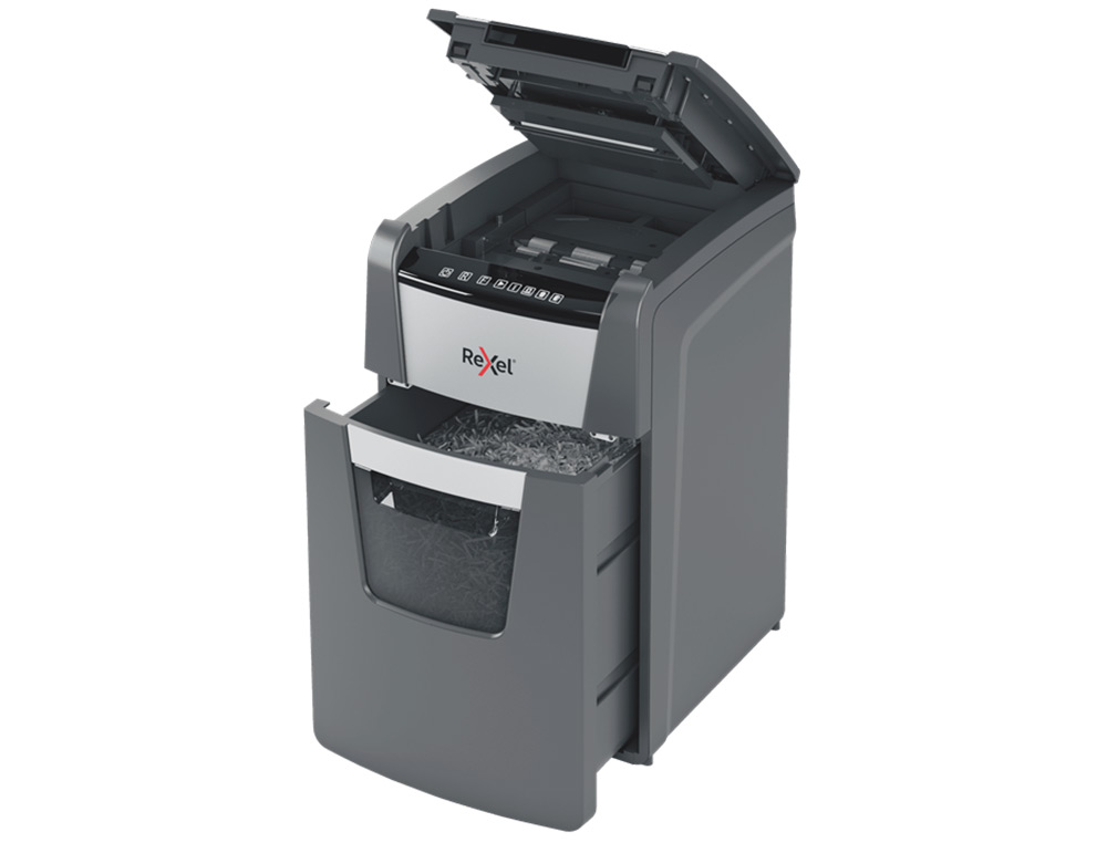 DESTRUCTEUR REXEL OPTIMUM AUTOFEED+ 150X COUPE CROISEE  4X28MM 150F AGRAFES CARTES    CREDIT TROMBONES SECURITE 4