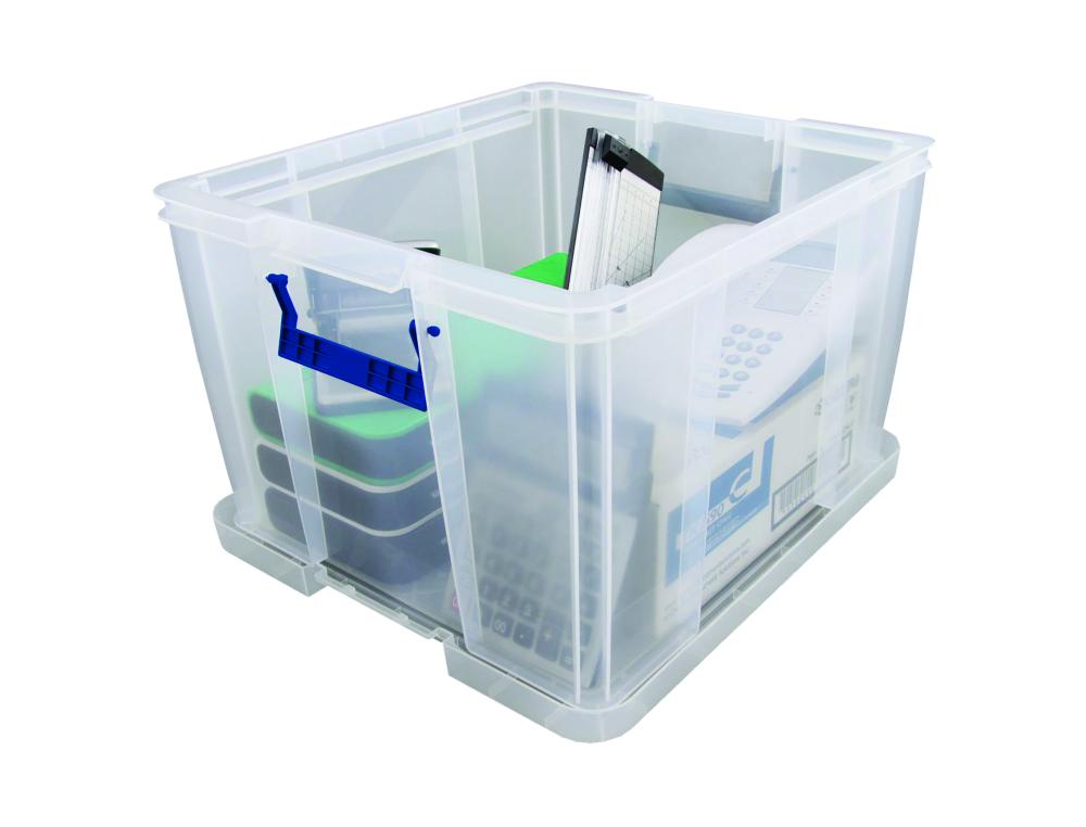 BOITE RANGEMENT FELLOWES POLYPROPYLENE RESISTANT RECYCLABLE EMPILABLE DOUBLE BASE RENFORCEE CLIP 48L