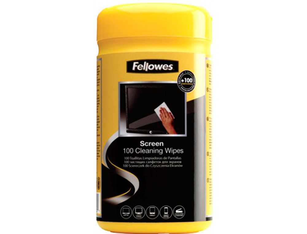 LINGETTE NETTOYANTE FELLOWES ECRAN TABLETTE PRE-IMPREGNEE FIBRES BIODEGRADABLES ANTISTATIQUE BOITE 100 UNITES