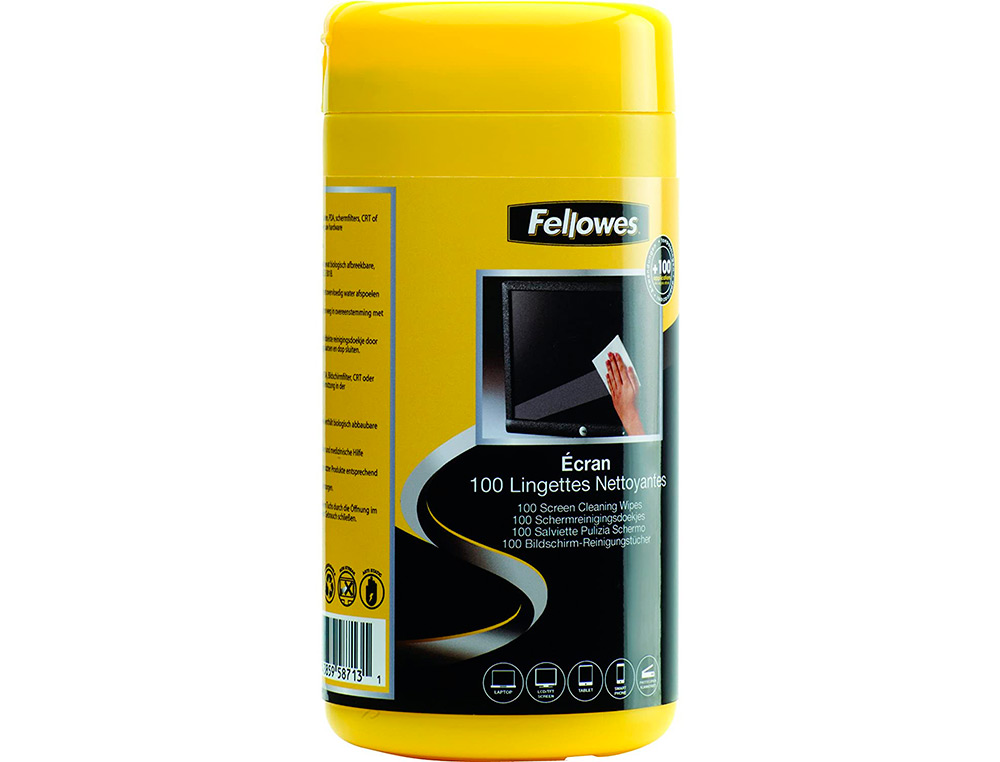 LINGETTE NETTOYANTE FELLOWES ECRAN TABLETTE PRE-IMPREGNEE FIBRES BIODEGRADABLES ANTISTATIQUE BOITE 100 UNITES