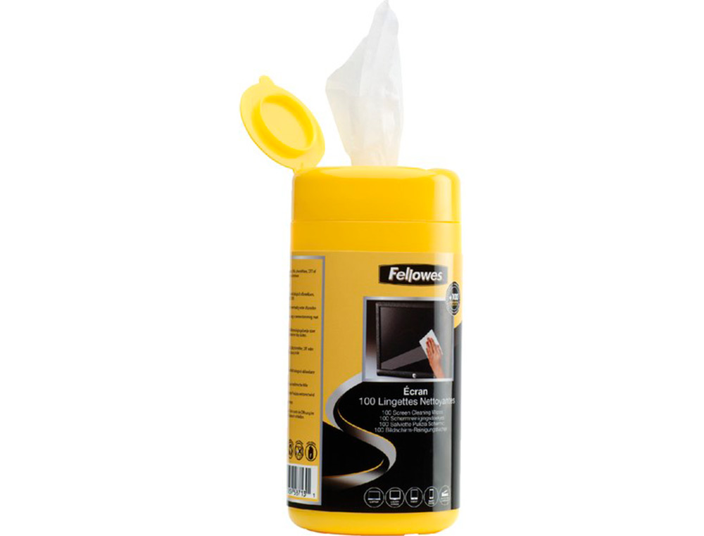 LINGETTE NETTOYANTE FELLOWES ECRAN TABLETTE PRE-IMPREGNEE FIBRES BIODEGRADABLES ANTISTATIQUE BOITE 100 UNITES