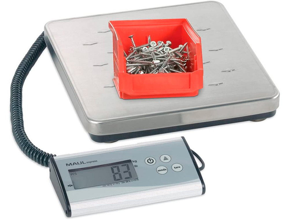 PESE-PAQUET MAUL CARGO 120KG MIN 50G 360X270X450MM GRAND PLATEAU ACIER INOXYDABLE 27X27CM FONCTION COMPTAGE FACILE