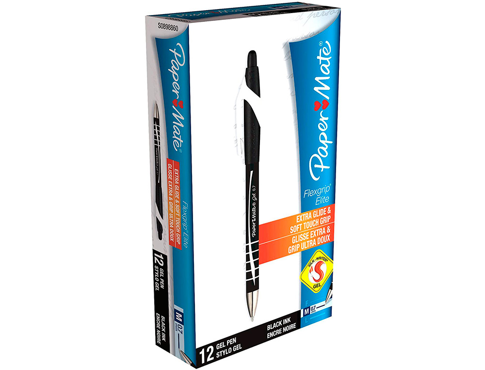 STYLO-BILLE PAPER MATE FLEXGRIP RETRACTABLE ENCRE    GEL POINTE 0.7MM COULEUR NOIR