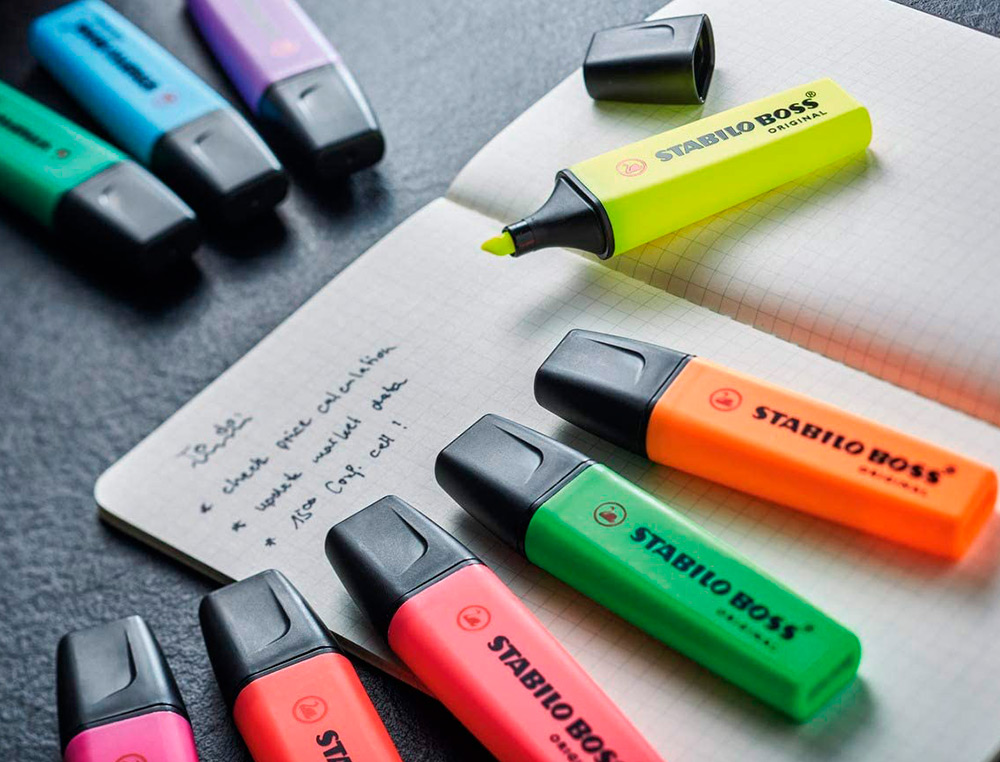 SURLIGNEUR STABILO BOSS ORIGINAL PASTEL ENCRE BASE    EAU POINTE BISEAUTEE LARGEUR  TRACE 2/5MM COLORIS POUDRE DE