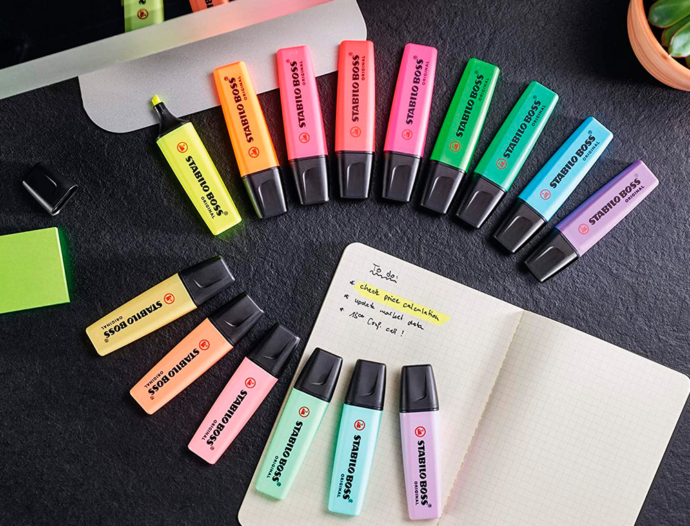 SURLIGNEUR STABILO BOSS ORIGINAL PASTEL ENCRE BASE    EAU POINTE BISEAUTEE LARGEUR  TRACE 2/5MM COLORIS POUDRE DE