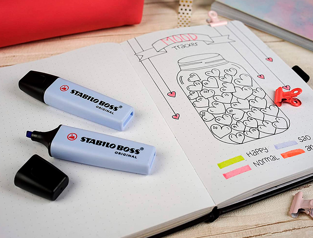 SURLIGNEUR STABILO BOSS ORIGINAL PASTEL ENCRE BASE EAU POINTE BISEAUTEE LARGEUR TRACE 2/5MM COLORIS NUAGE DE