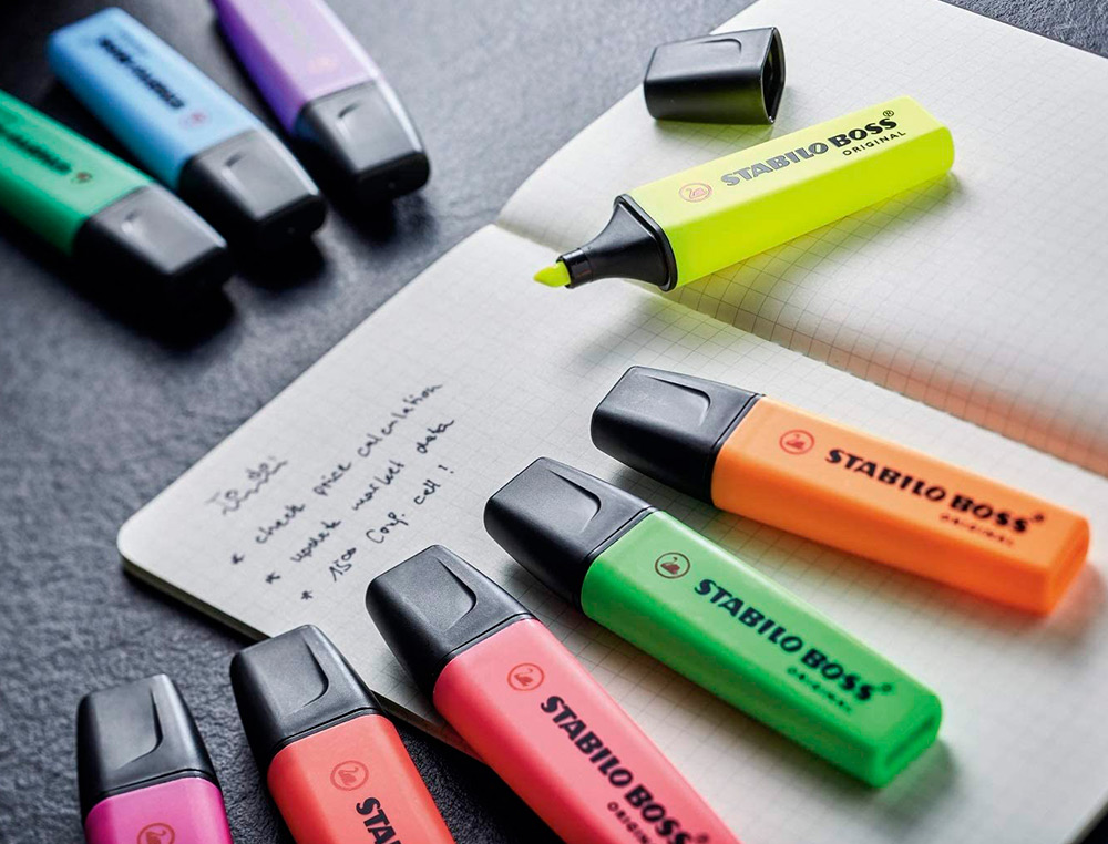 SURLIGNEUR STABILO BOSS ORIGINAL EDITION COLLECTOR RECHARGEABLE POINTE BISEAUTEE TRACE 2/5MM DESKSET 15 UNITES