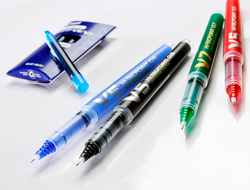 PACK PILOT V5 10 ROLLERS ENCRE LIQUIDE RECHARGEABLES POINTE MOYENNE 10 SETS DE 3 RECHARGES 5 OFFERTES COLORIS