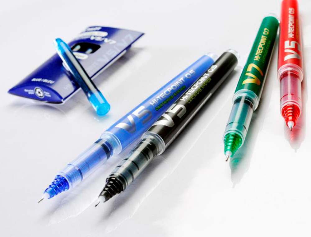 PACK PILOT V5 10 ROLLERS ENCRE LIQUIDE RECHARGEABLES   POINTE MOYENNE 10 SETS DE 3   RECHARGES 5 OFFERTES COLORIS