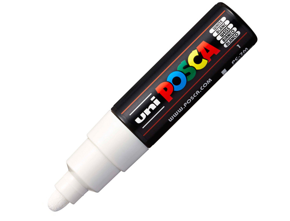 MARQUEUR PEINTURE POSCA PC7M POINTE LARGE CONIQUE ENCRE INODORE COUVRANTE MISCIBLE TOUS SUPPORTS COLORIS BLANC