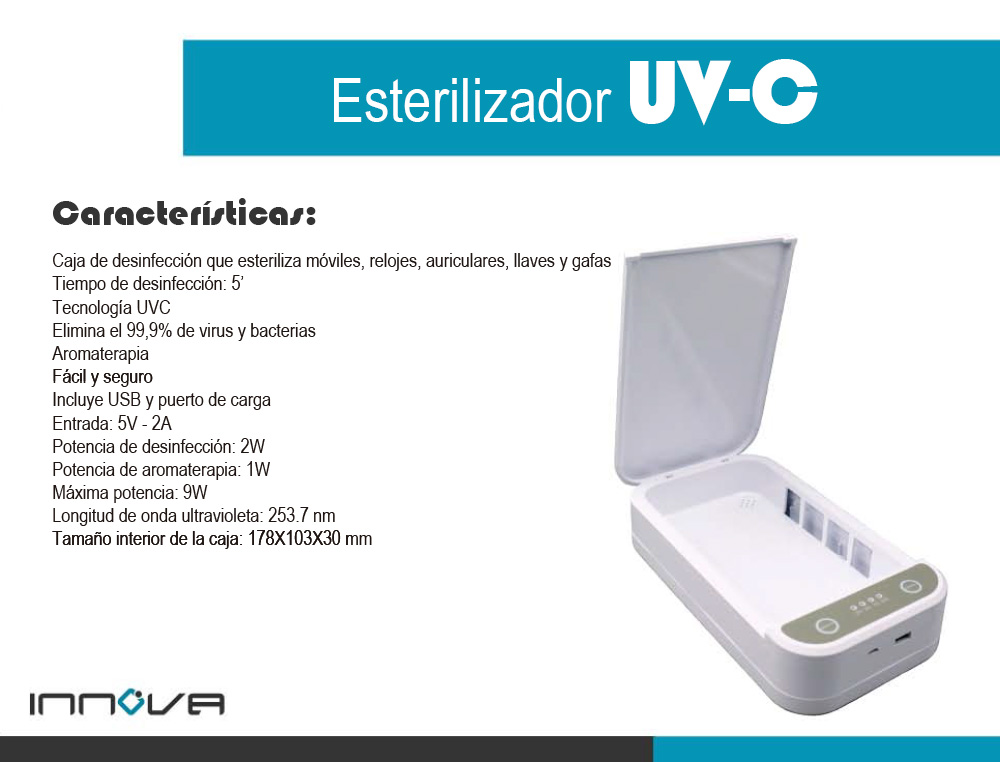 BOITIER DE STERILISATION UVC INNOVA DETRUIT MICRO-ORGANISMES ET BACTERIES POUR PORTABLES CLES LUNETTES