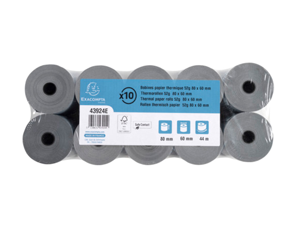 BOBINE THERMIQUE EXACOMPTA EXABLUE 80X60MM 55G LONGUEUR 44M 55G IMPRESSION VERSO TRES LONGUE CONSERVATION