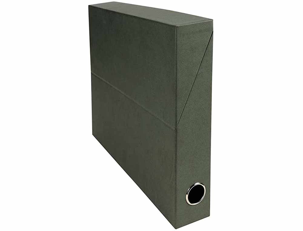 BOITE TRANSFERT EXACOMPTA NATURAL CARTON PAPIER TOILE 14/10E 25X33CM DOS 50MM OEILLET PREHENSION VERT