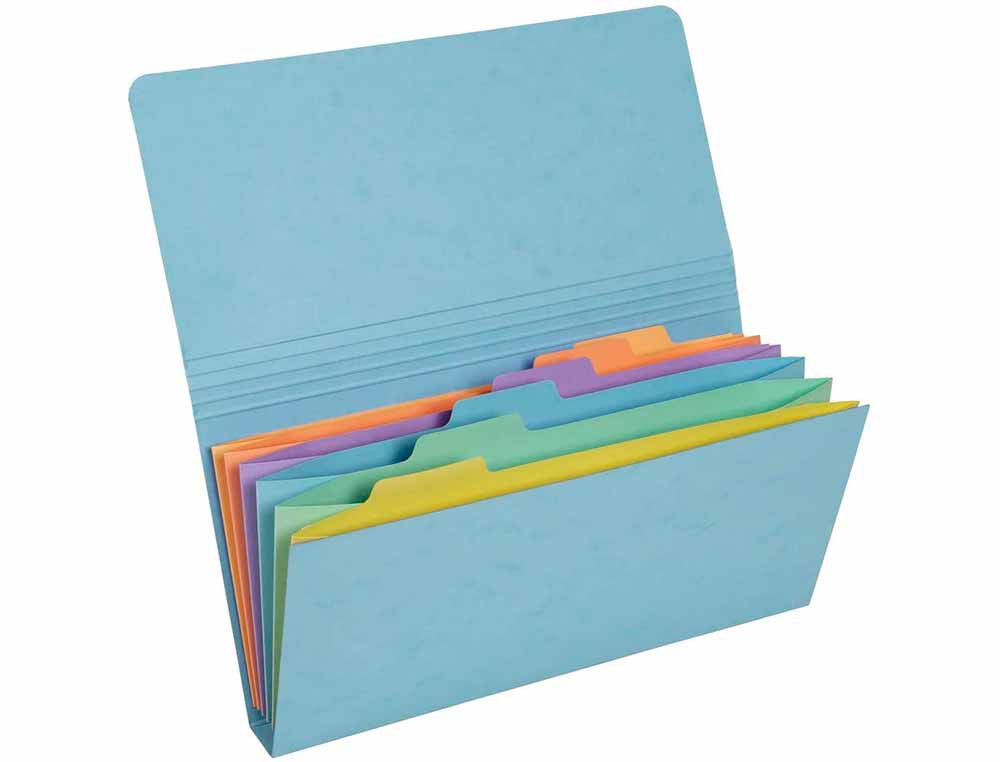 TRIEUR EXACOMPTA POCKET 6 COMPARTIMENTS CARTE LUSTREE 26X13CM COLORIS AQUAREL ASSORTIS BLEU CORAIL MAUVE