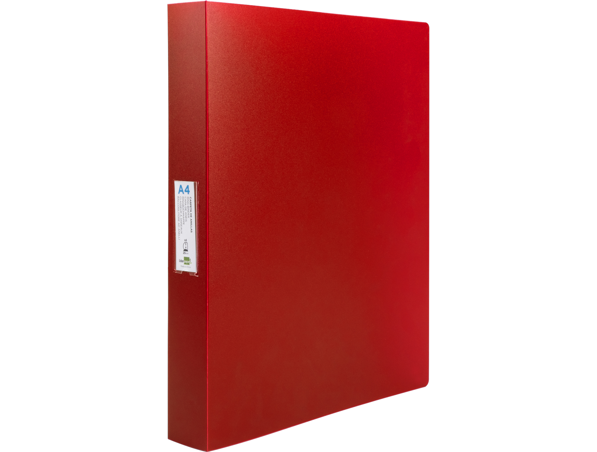 CLASSEUR LIDERPAPEL 4 ANNEAUX 40MM A4 POLYPROPYLENE DOS 55MM PORTE-CARTES DE VISITE COLORIS ROUGE TRANSLUCIDE