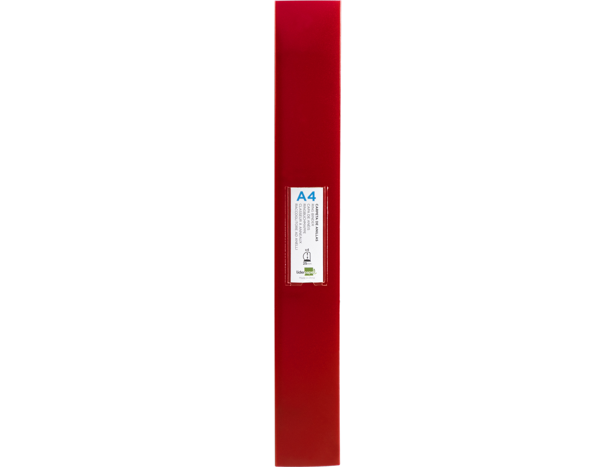 CLASSEUR LIDERPAPEL 4 ANNEAUX 40MM A4 POLYPROPYLENE DOS 55MM PORTE-CARTES DE VISITE COLORIS ROUGE TRANSLUCIDE