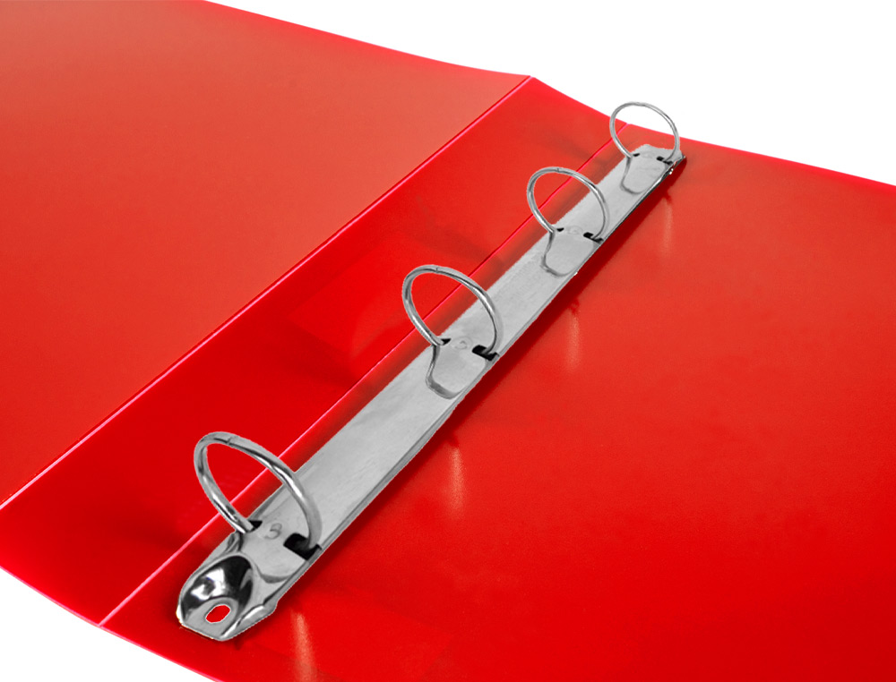 CLASSEUR LIDERPAPEL 4 ANNEAUX 40MM A4 POLYPROPYLENE DOS 55MM PORTE-CARTES DE VISITE COLORIS ROUGE TRANSLUCIDE