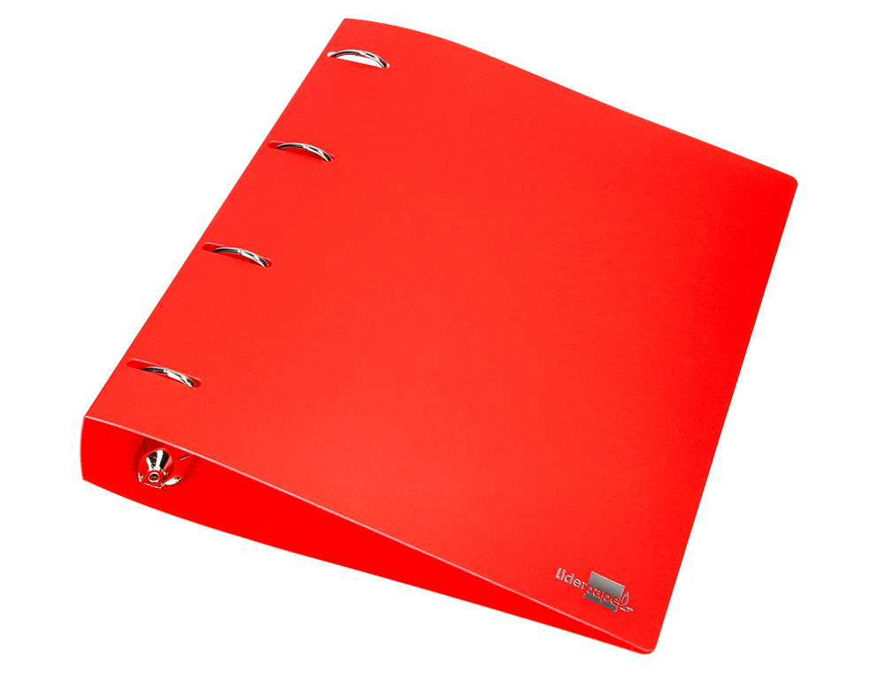 CLASSEUR LIDERPAPEL 4 ANNEAUX 40MM A4 POLYPROPYLENE DOS 55MM PORTE-CARTES DE VISITE COLORIS ROUGE TRANSLUCIDE