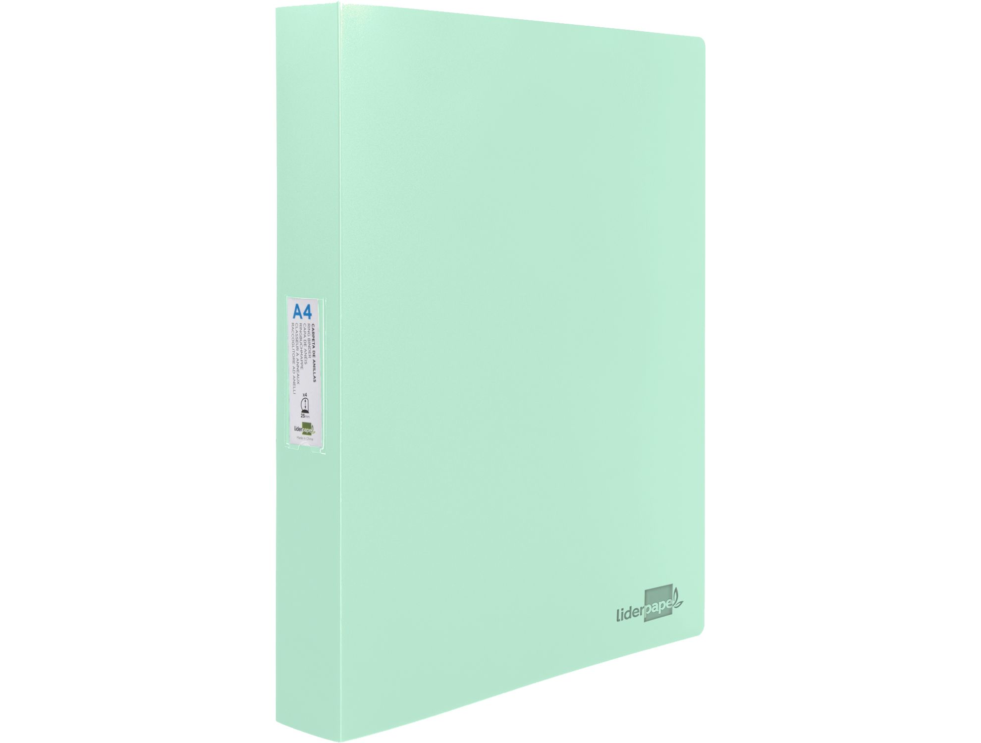 CLASSEUR LIDERPAPEL 4 ANNEAUX 40MM A4 POLYPROPYLENE DOS 55MM PORTE-CARTES DE VISITE COLORIS VERT POMME