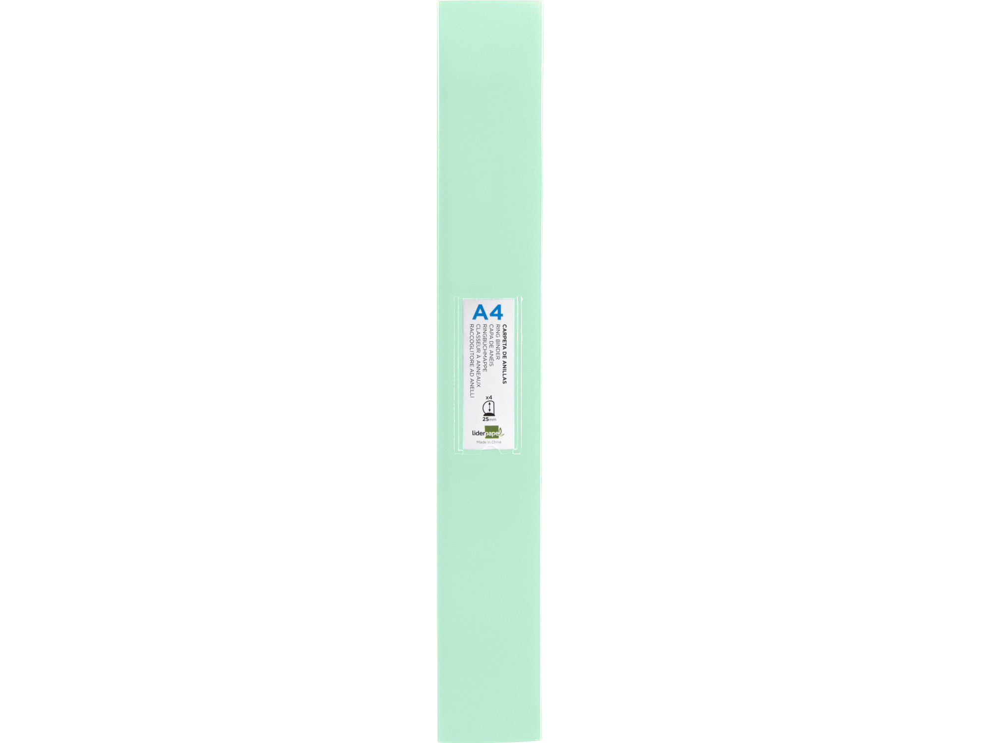 CLASSEUR LIDERPAPEL 4 ANNEAUX 40MM A4 POLYPROPYLENE DOS 55MM PORTE-CARTES DE VISITE COLORIS VERT POMME