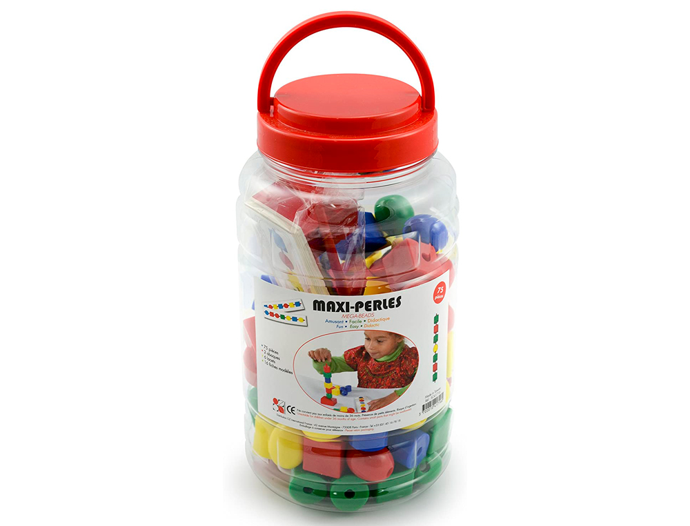 PERLE MAXI OZ INTERNATIONAL 3 FORMES 4 COLORIS CONTIENT 75 PERLES 6 LACETS 65CM 1 ABAQUE 16 FICHES ACTIVIT DS 2 ANS