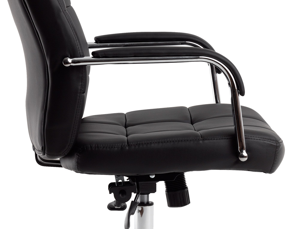 FAUTEUIL DE DIRECTION Q-CONNECT PIAVE SIMILI CUIR BASE ACIER CHROME HAUTEUR MAX 1250MM LARGEUR 610MM PROF 700MM NOIR