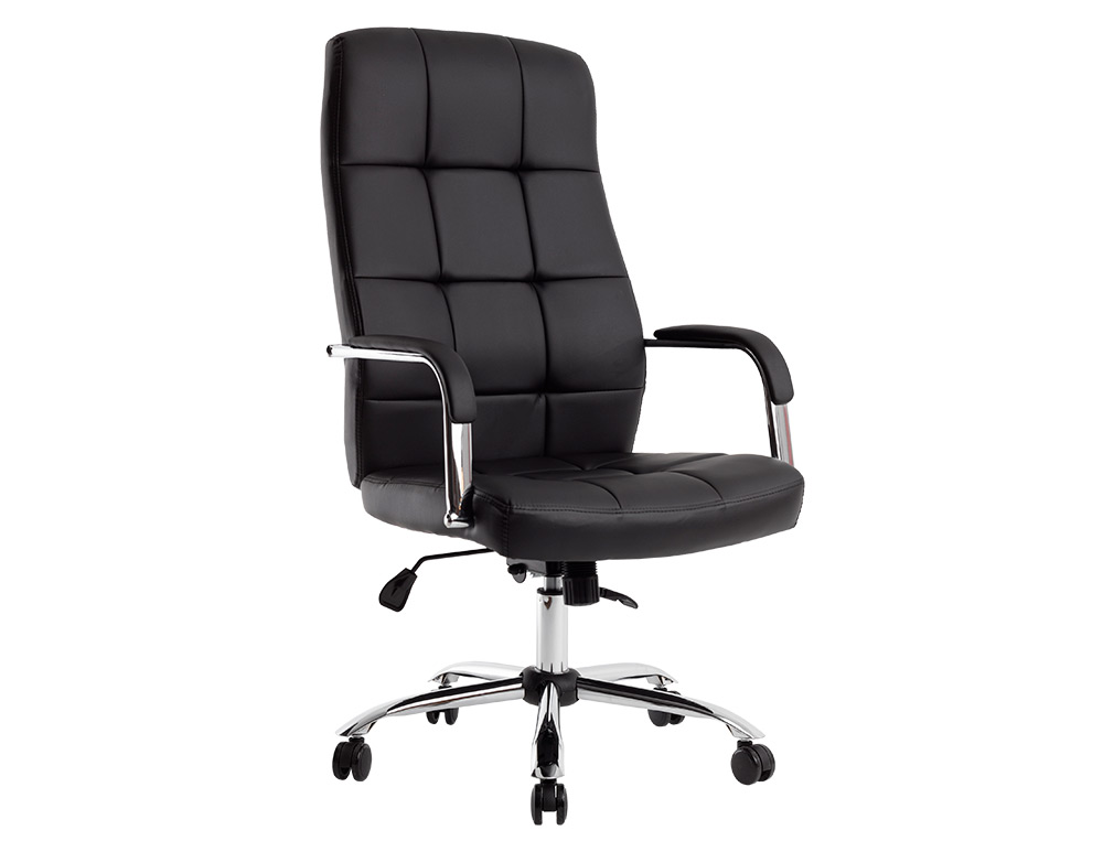 FAUTEUIL DE DIRECTION Q-CONNECT PIAVE SIMILI CUIR BASE ACIER CHROME HAUTEUR MAX 1250MM LARGEUR 610MM PROF 700MM NOIR