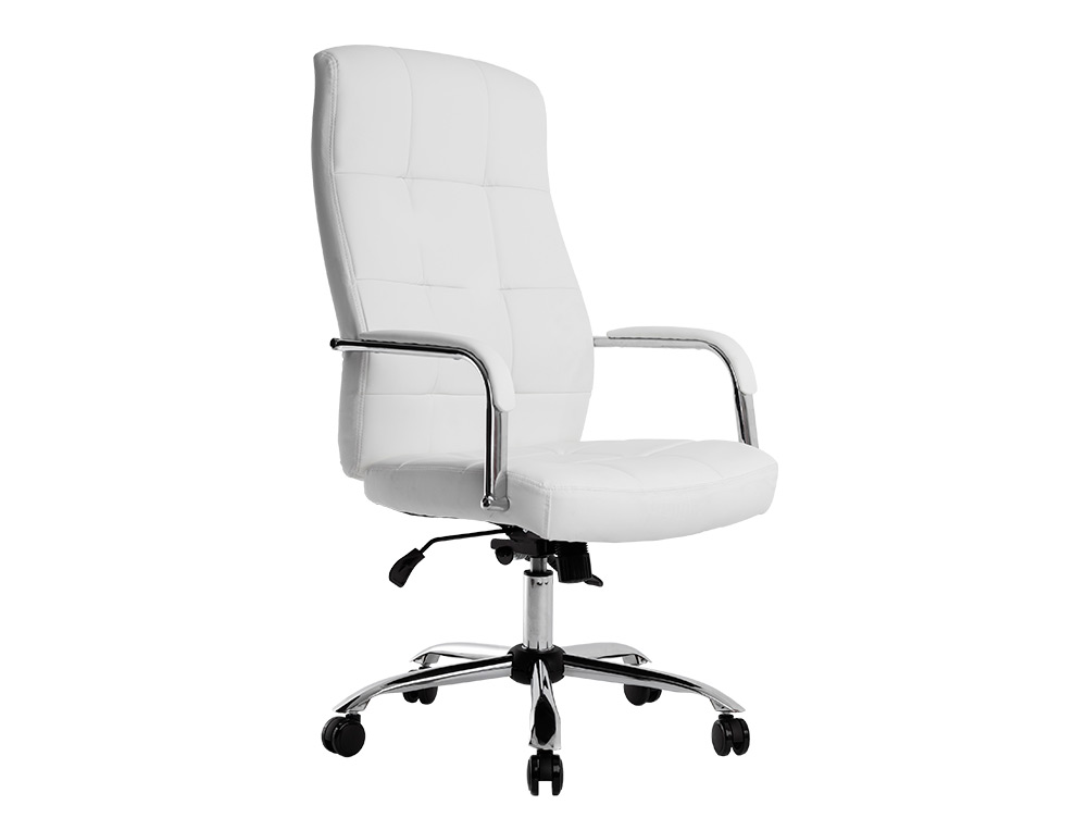 FAUTEUIL DE DIRECTION Q-CONNECT PIAVE SIMILI CUIR BASE ACIER CHROME HAUTEUR MAX 1250MM LARGEUR 610MM PROF 700MM BLANC