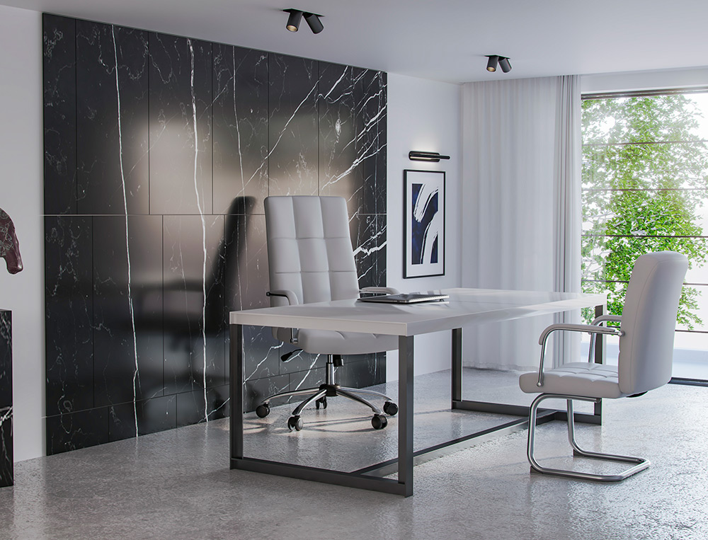 SIEGE VISITEUR Q-CONNECT PIAVE SIMILI CUIR PIEDS METAL CHROME HAUTEUR 1050MM LARGEUR 610MM PROF 680MM COLORIS BLANC