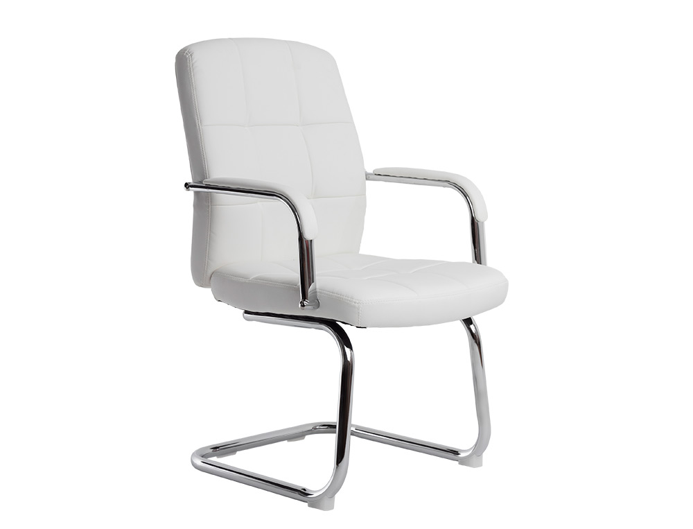 SIEGE VISITEUR Q-CONNECT PIAVE SIMILI CUIR PIEDS METAL CHROME HAUTEUR 1050MM LARGEUR 610MM PROF 680MM COLORIS BLANC