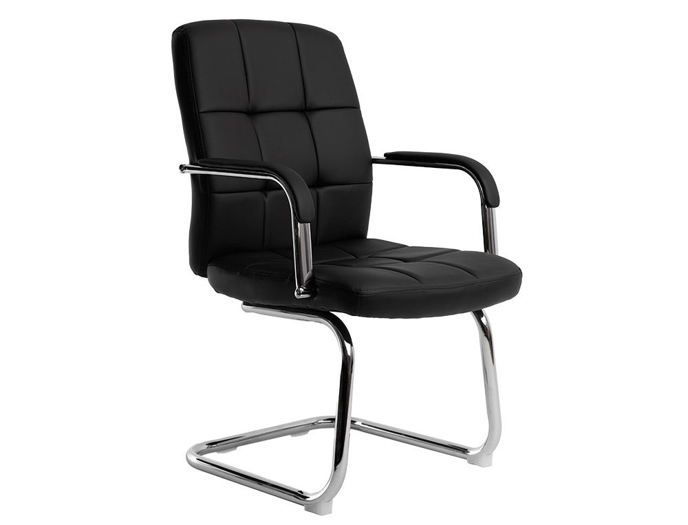 SIEGE VISITEUR Q-CONNECT PIAVE SIMILI CUIR PIEDS METAL CHROME HAUTEUR 1050MM LARGEUR 610MM PROF 680MM COLORIS BLANC