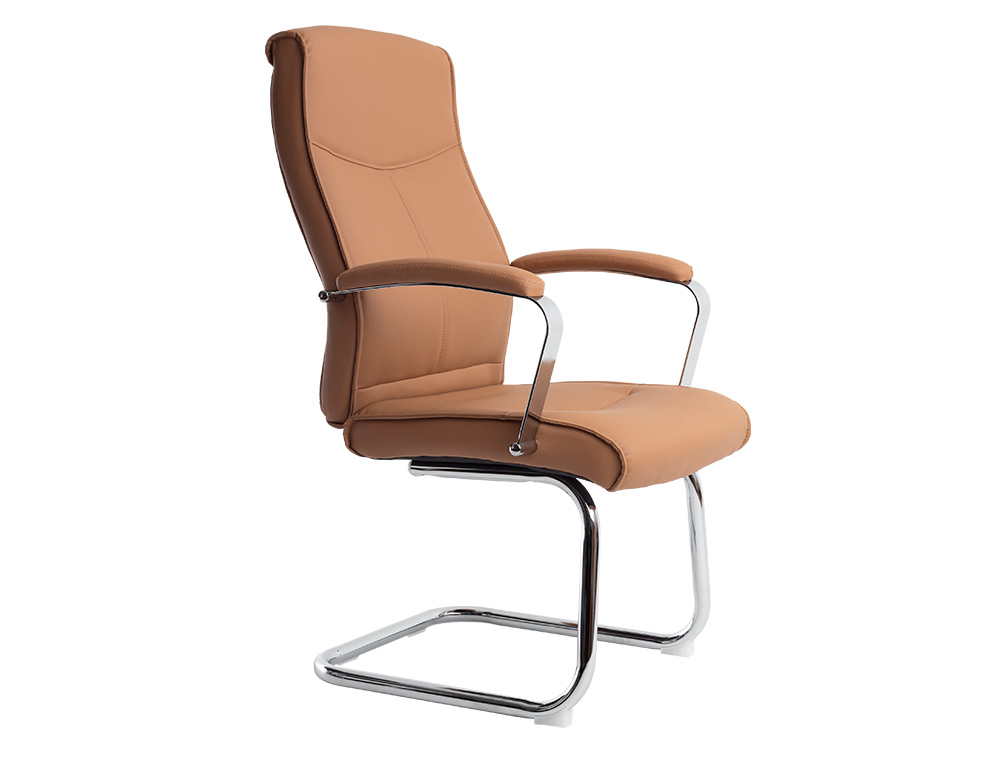 SIEGE VISITEUR Q-CONNECT MODENA SIMILI CUIR PIEDS METAL CHROME HAUTEUR 1050MM LARGEUR 630MM PROF 650MM COLORIS CREME