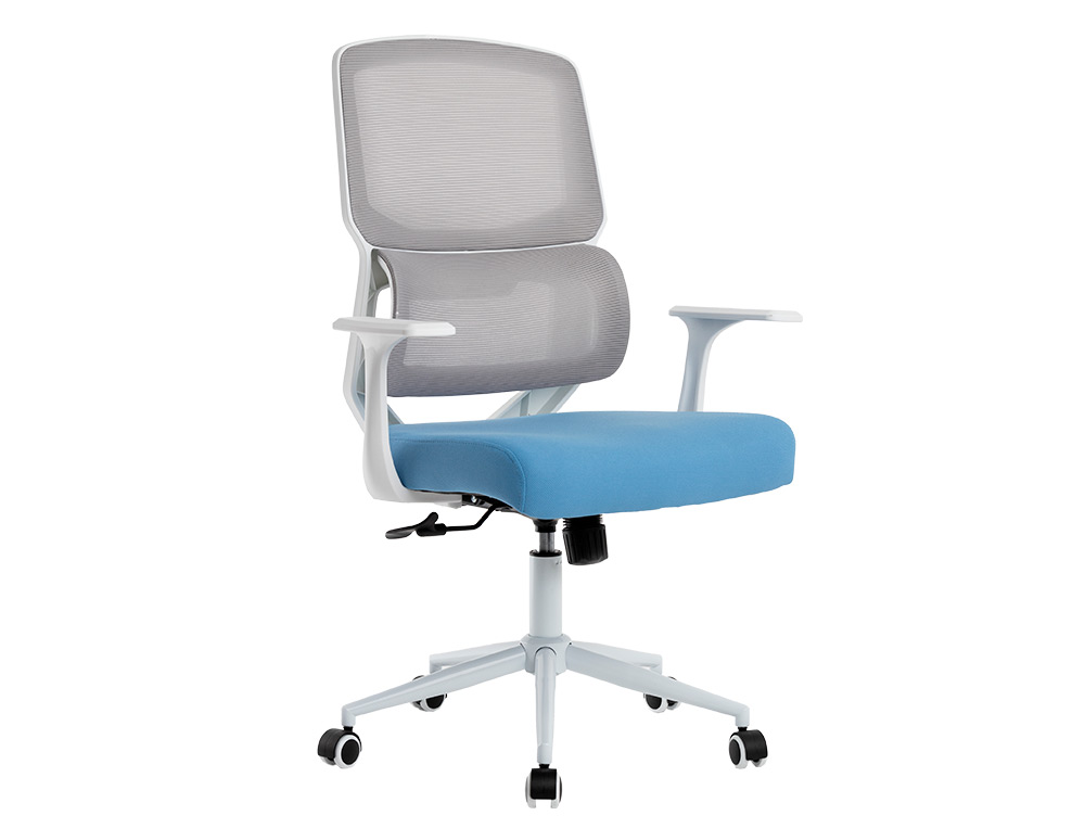 FAUTEUIL ERGONOMIQUE Q-CONNECT LUCCA MAILLE BASE METAL CHROME HAUTEUR MAX 1090MM LARGEUR 700MM PROF 650MM GRIS/BLA/BLEU