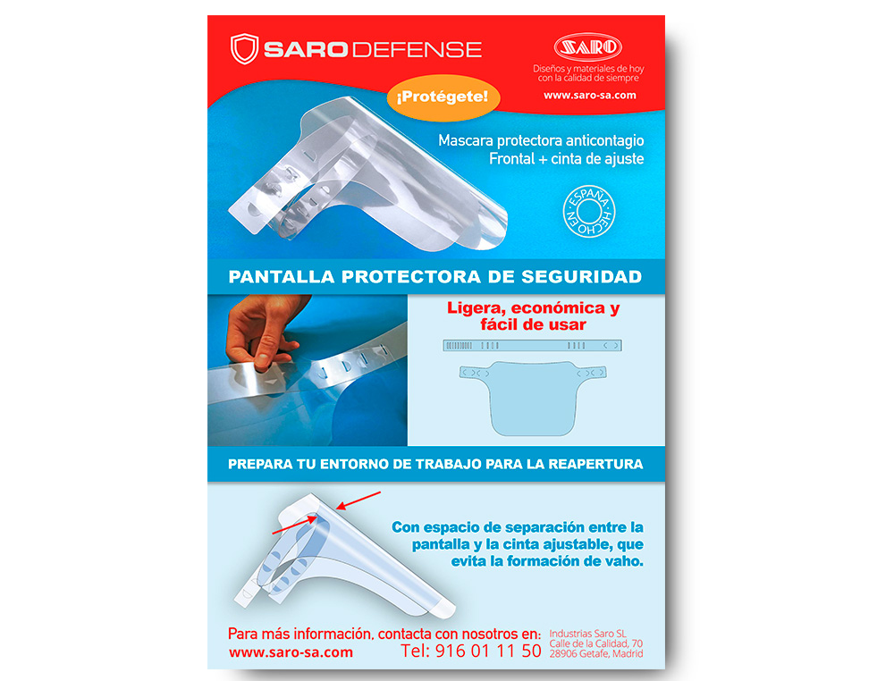 MASQUE FACIAL PROTECTEUR GLASSPACK 200 MC RENFORCEMENT FRONTAL PVC 300 MC FERMETURE AVEC ELASTIQUE MESURES