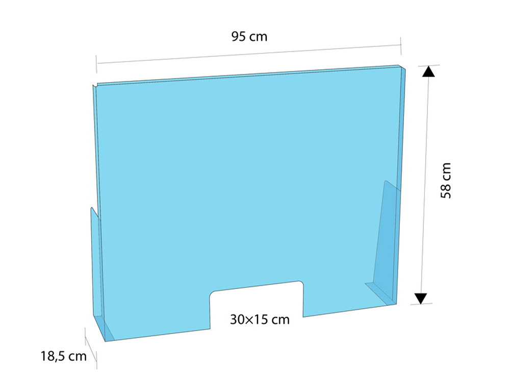 ECRAN DE PROTECTION DE PIED POUR COMPTOIR PMMA 4MM        HERMETIQUE SUPPORT ANGULAIRE  INDEPENDANT FENTRE 300 MM