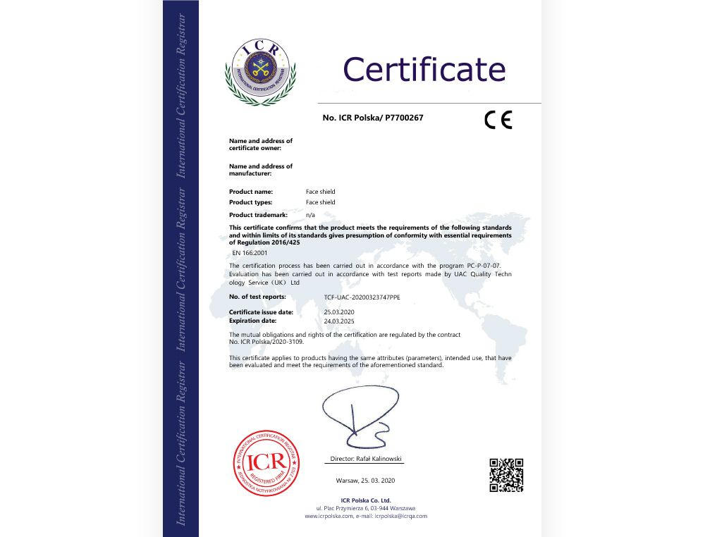 MASQUE  FACIAL PROTECTEUR PREMIUM CERTIFIE CE