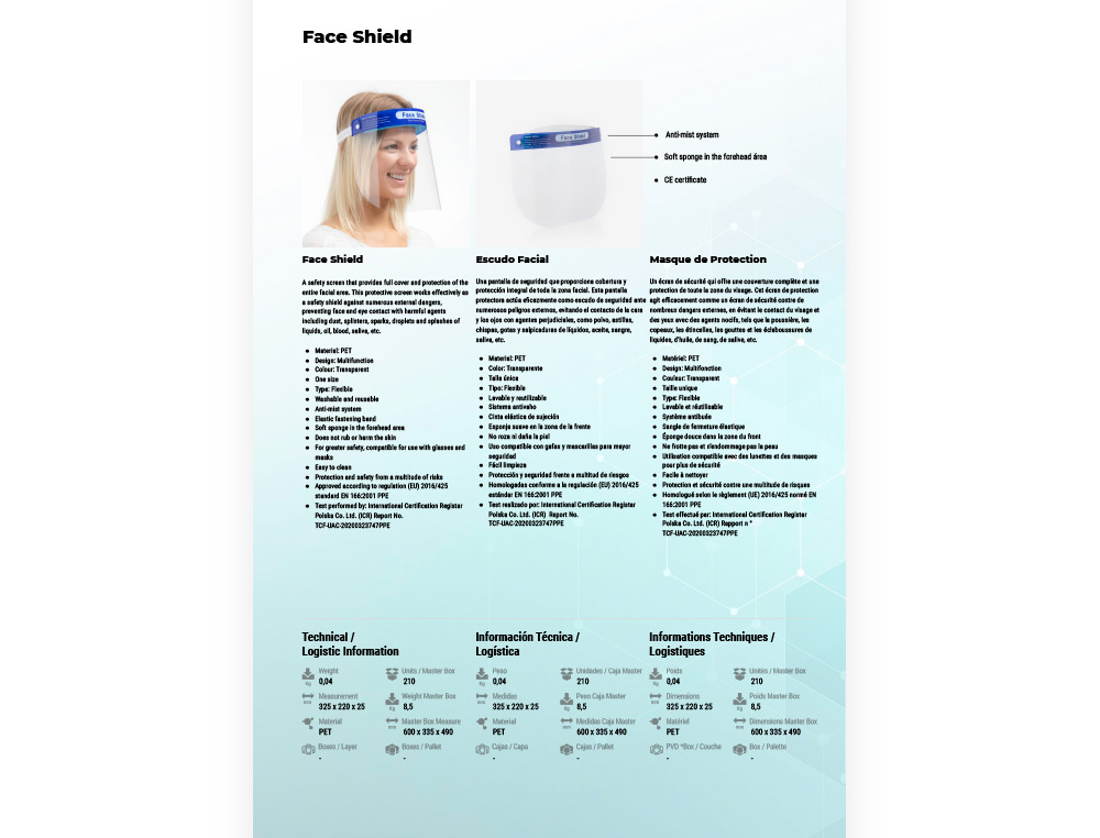 MASQUE  FACIAL PROTECTEUR PREMIUM CERTIFIE CE