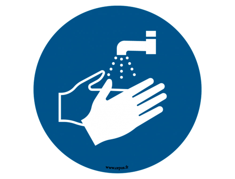 STICKERS CEP DE SIGNALISATION DE LAVAGE DES MAINS           OBLIGATOIRE MURAL DIAMETRE    30CM