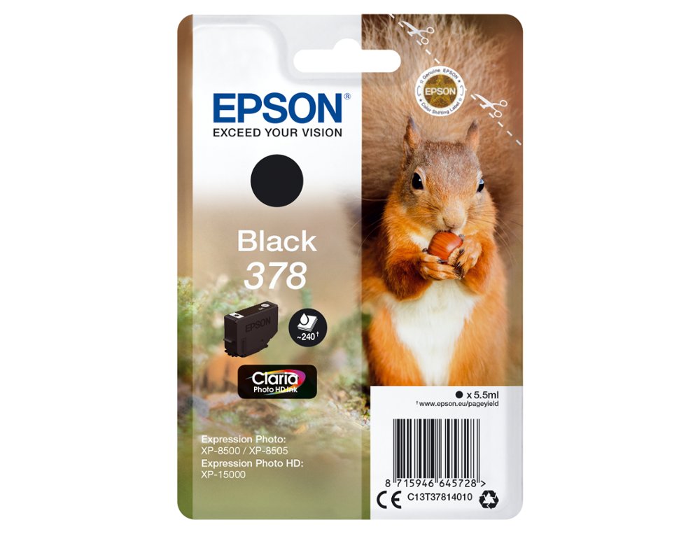 CARTOUCHE ENCRE EPSON 378 XP-8605 / 8606 / XP-15000 / XP-8500 / 8505 COULEUR NOIR 240 PAGES