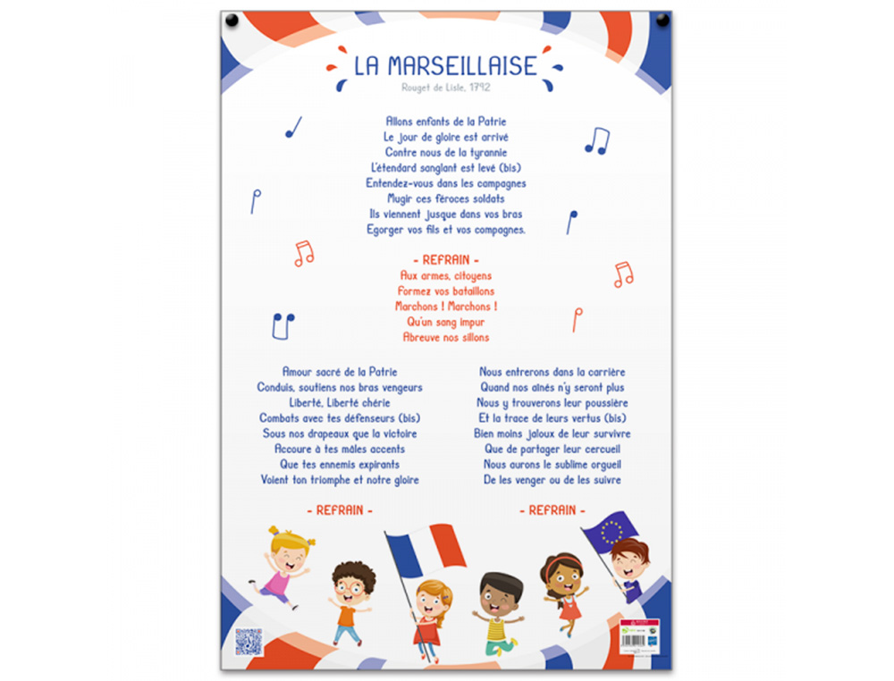 POSTER PEDAGOGIQUE LA MARSEILLAISE ENFANT BOUCHUT GRANDREMY PELLICULE EFFACABLE A SEC 52X76CM