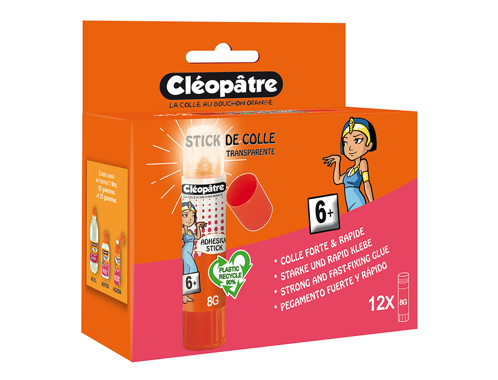 STICK DE COLLE CLEOPATRE INVISIBLE FORTE USAGE SANS SOLVANT CARTON PAPIER PHOTOS DES 6 ANS 8GR LOT DE 12