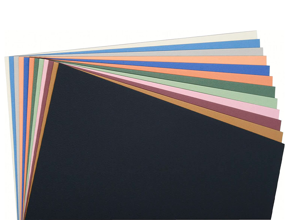 PAPIER DESSIN CLAIREFONTAINE A GRAIN 160G 1 SURFACE GRAINEE 1 LISSE 50X65CM PAQUET 24F COLORIS PASTEL 24