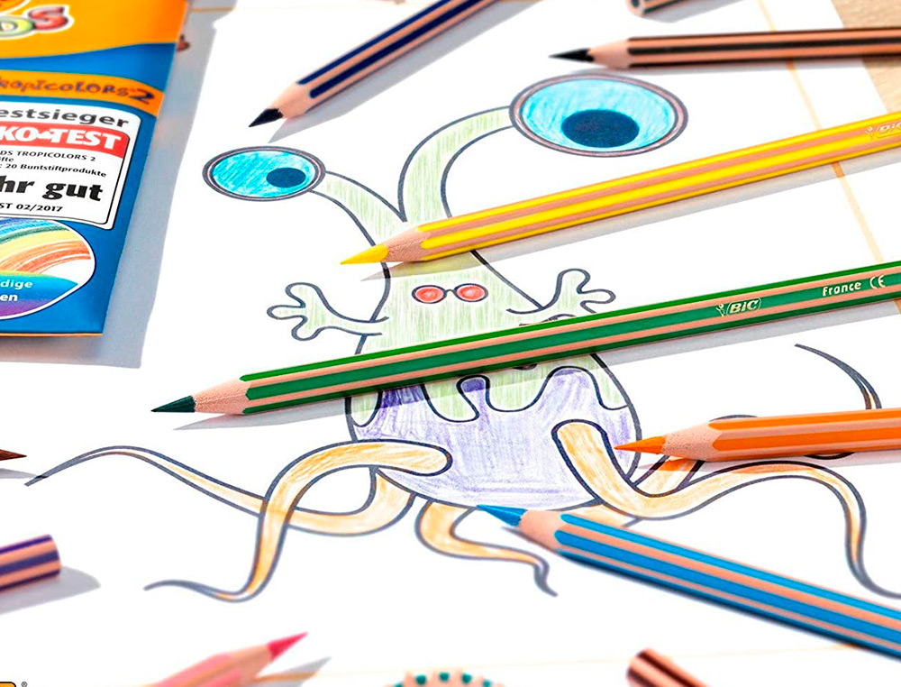 CRAYON DE COULEUR BIC BOIS FSC MINE HAUTE RESISTANCE AUX CHOCS COULEURS MISCIBLES ETUI 12 UNITES