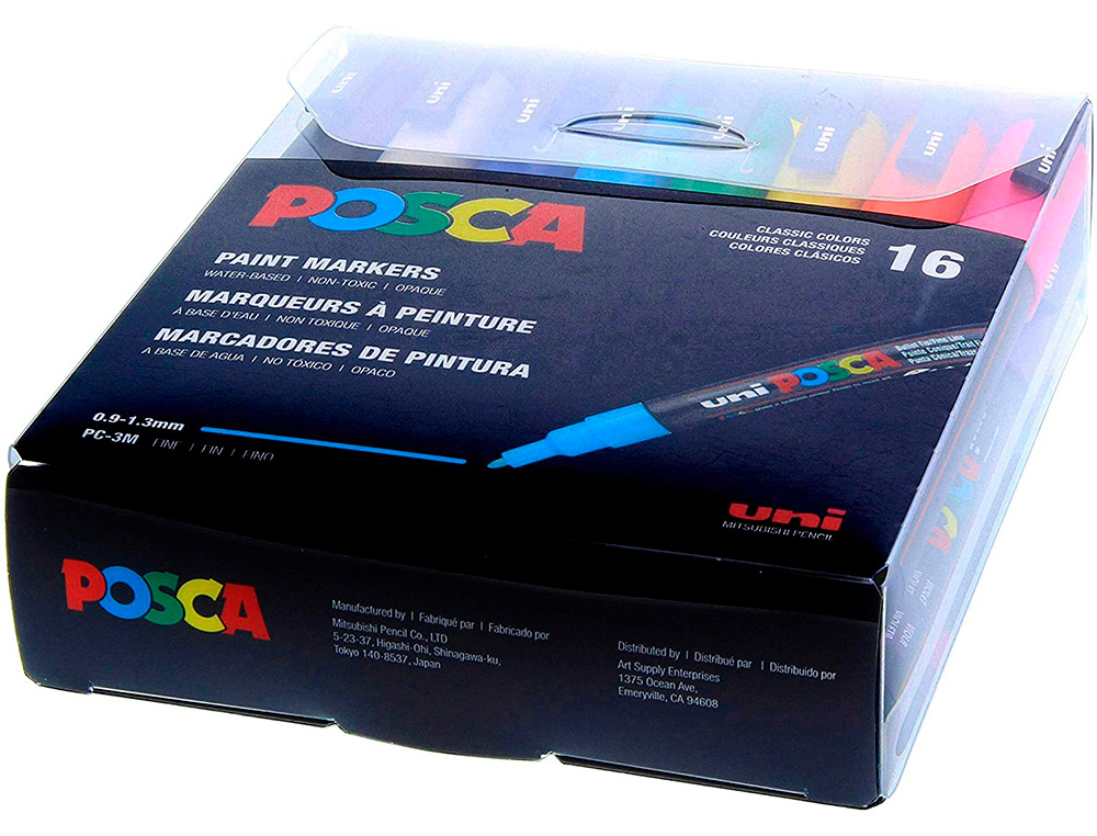 MARQUEUR PEINTURE POSCA PC3M POINTE FINE CONIQUE ENCRE INODORE COUVRANTE SET 16 UNITES ASSORTIES