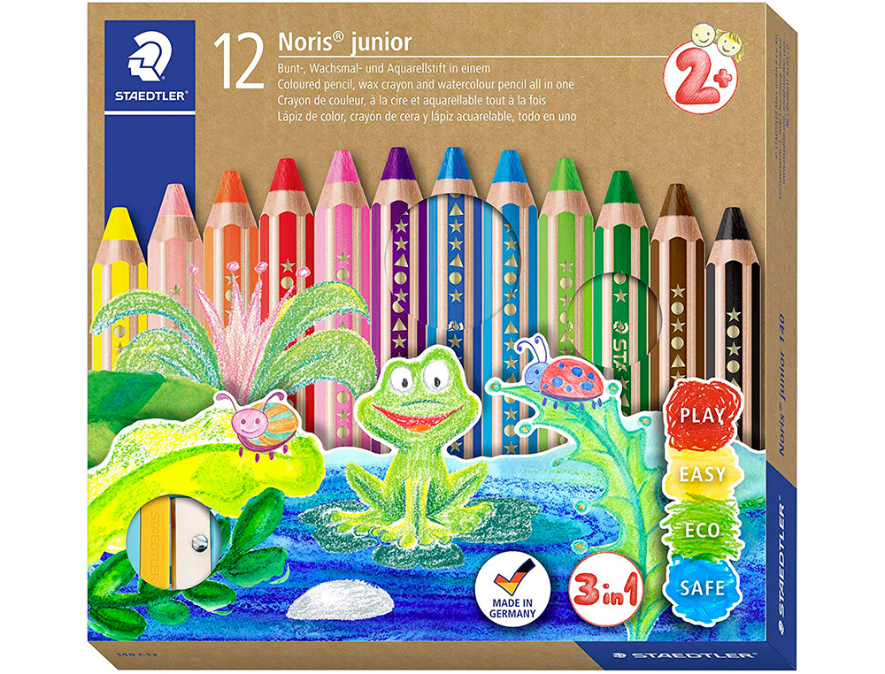 CRAYON COULEUR STAEDTLER NORIS JUNIOR 140 3-EN-1 CRAIE CIRE AQUARELLABLE TAILLE-CRAYON COLORIS