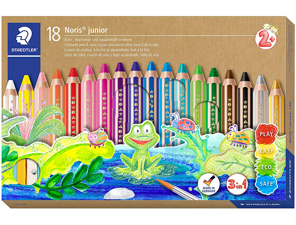 CRAYON COULEUR STAEDTLER NORIS JUNIOR 140 3-EN-1 CRAIE CIRE AQUARELLABLE TAILLE-CRAYON COLORIS
