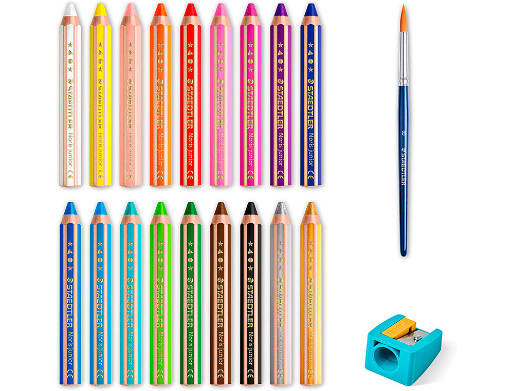 CRAYON COULEUR STAEDTLER NORIS JUNIOR 140 3-EN-1 CRAIE CIRE AQUARELLABLE TAILLE-CRAYON COLORIS