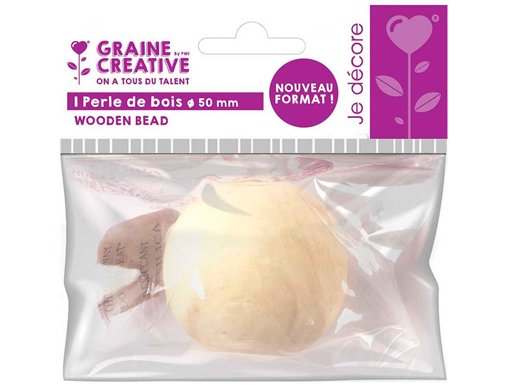 PERLE EN BOIS GRAINE CREATIVE DIAMETRE 50MM SACHET 1 PIECE
